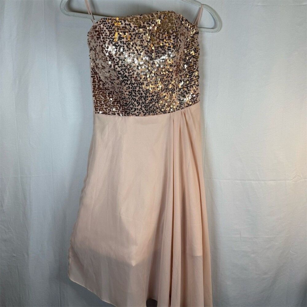 Womens Cocktail Dress Size XS Pink Sequin Bodice Chiffon Overlay Knee
